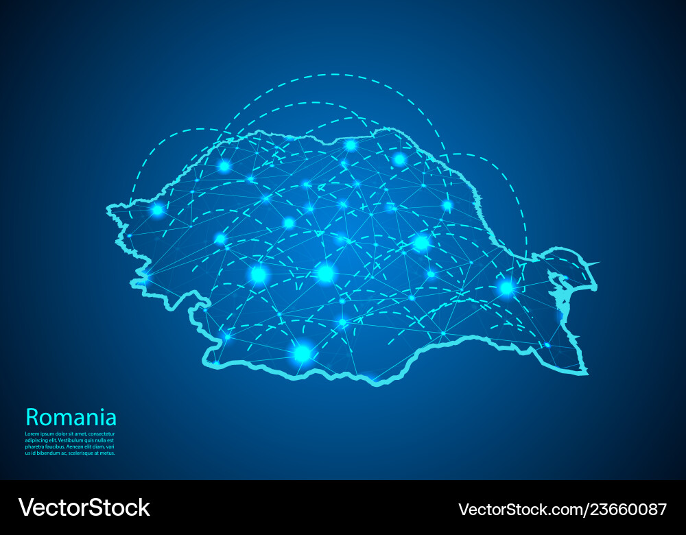 Romania map with nodes linked by lines concept Romania map with nodes linked by lines concept vector image