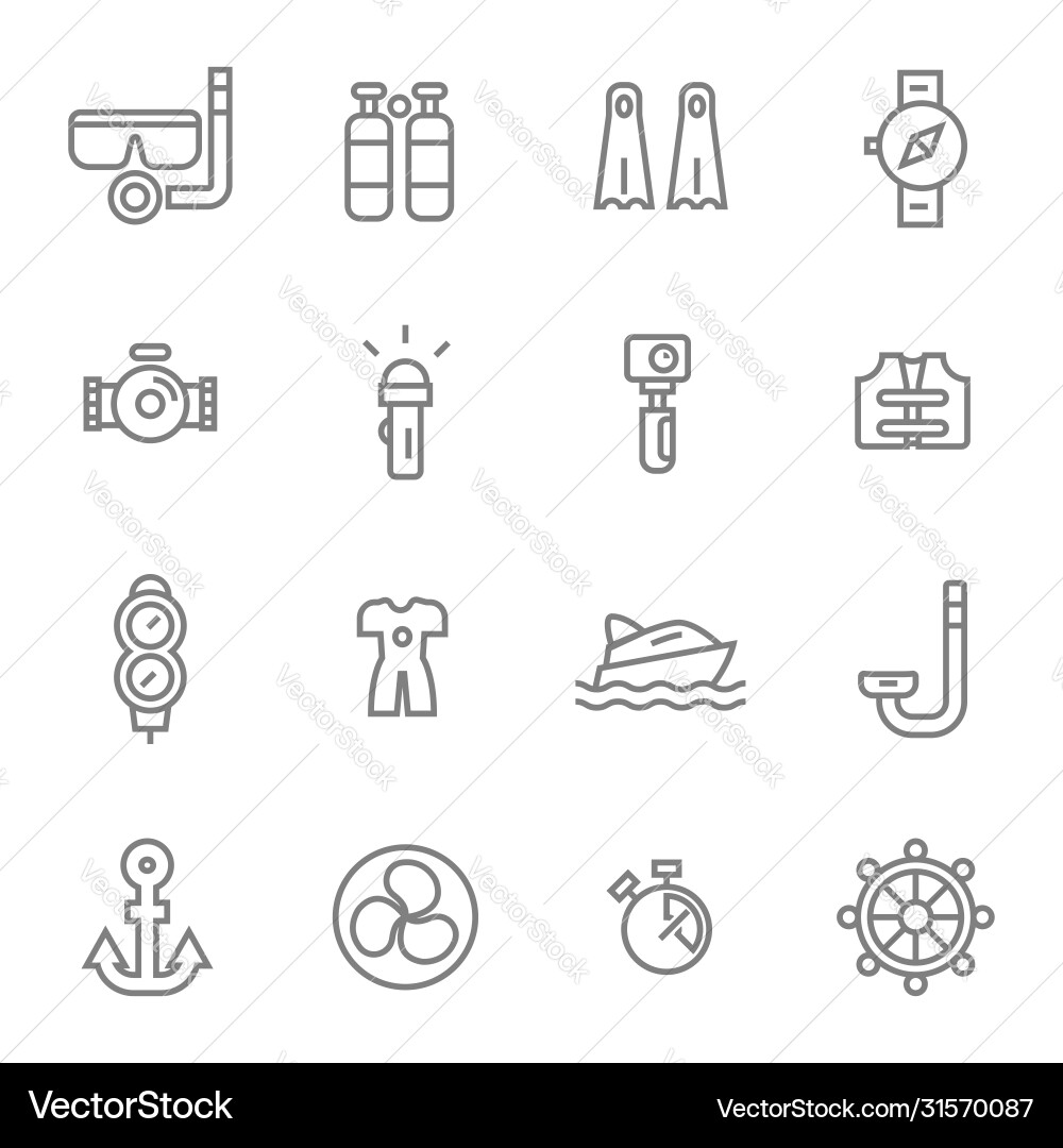 Scuba Diving Line Icons Set vector image