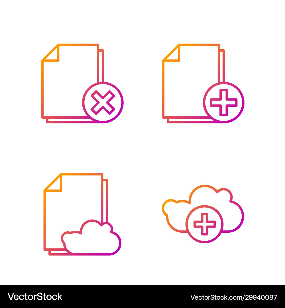 Set line add cloud storage text document Set line add cloud storage text document vector image