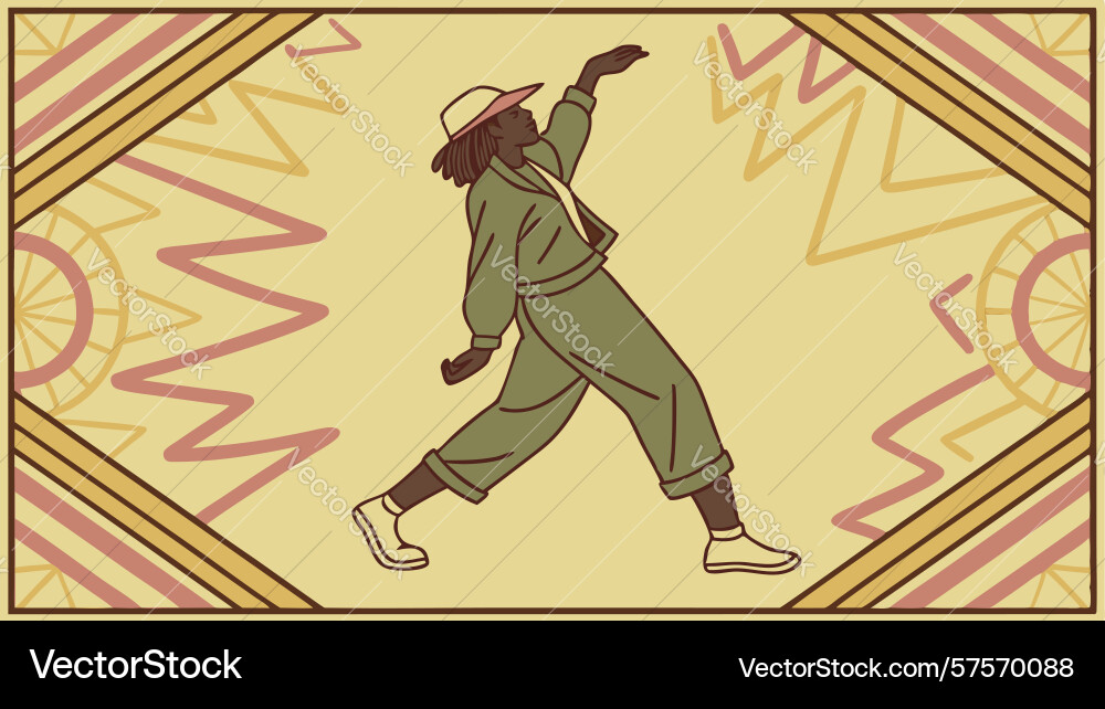 Dynamic figure running through an abstract vector image