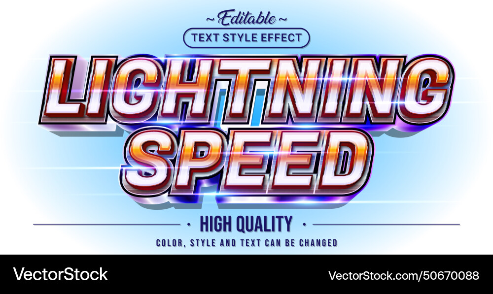Editable text style effect - lightning speed vector image