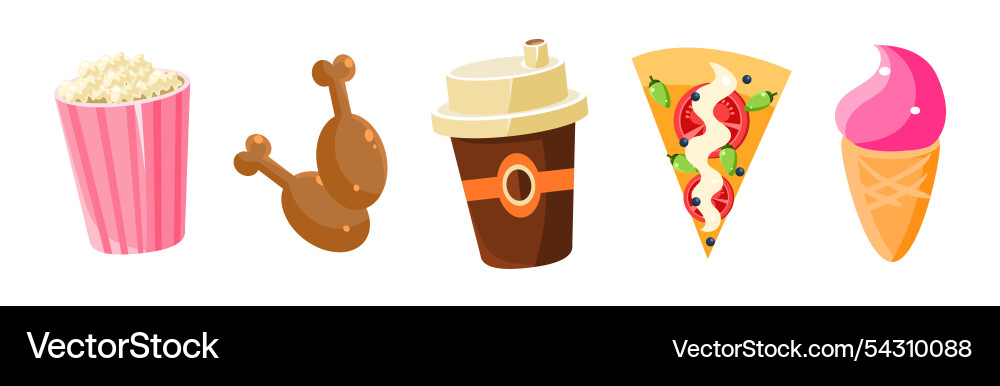 Fast food object and snack item set Fast food object and snack item set vector image
