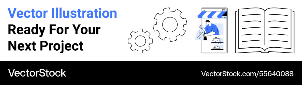 Gears blueprint and open book representing Vector Image