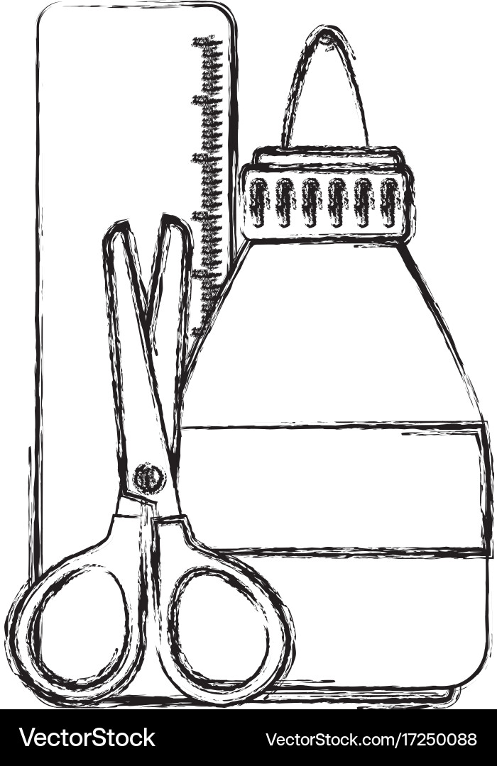 Glue bottle with rule and scissors vector image