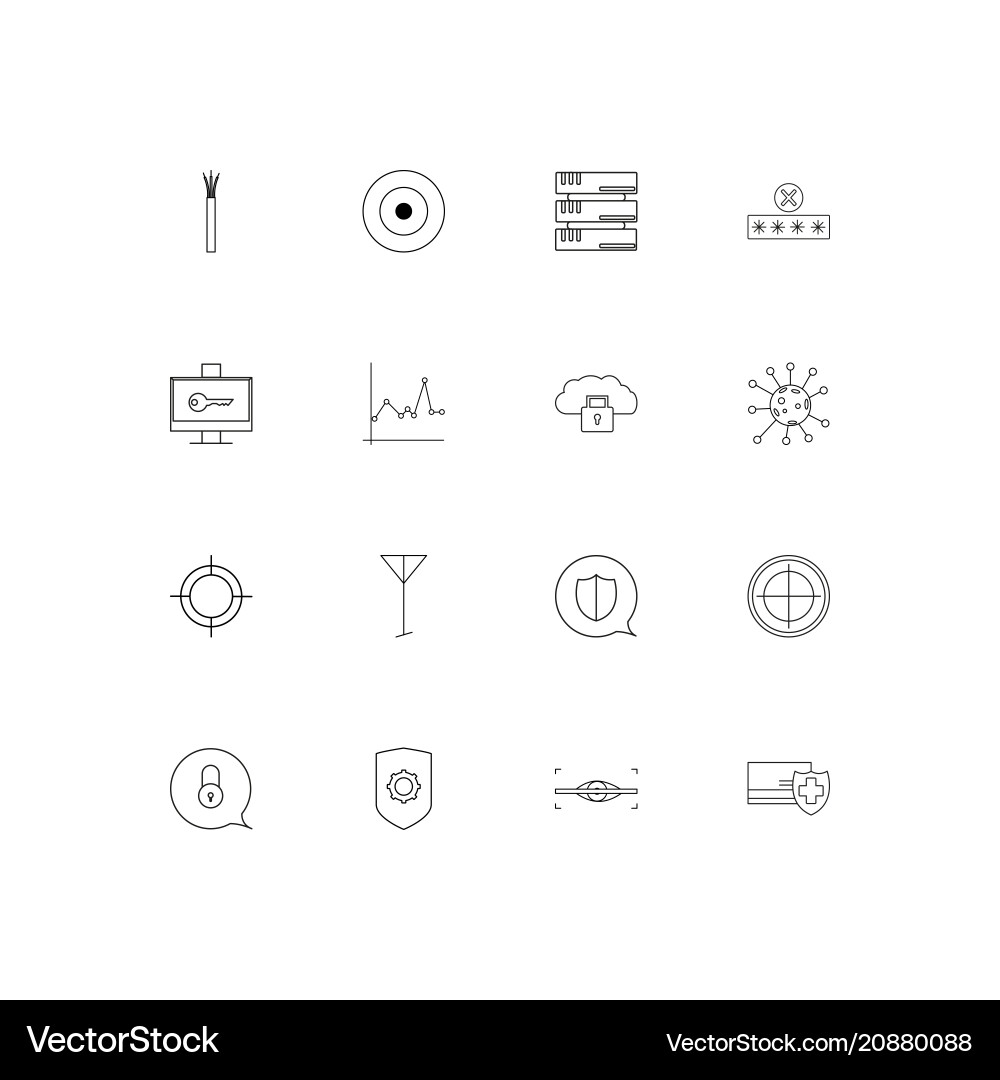 Internet security linear thin icons set outlined vector image