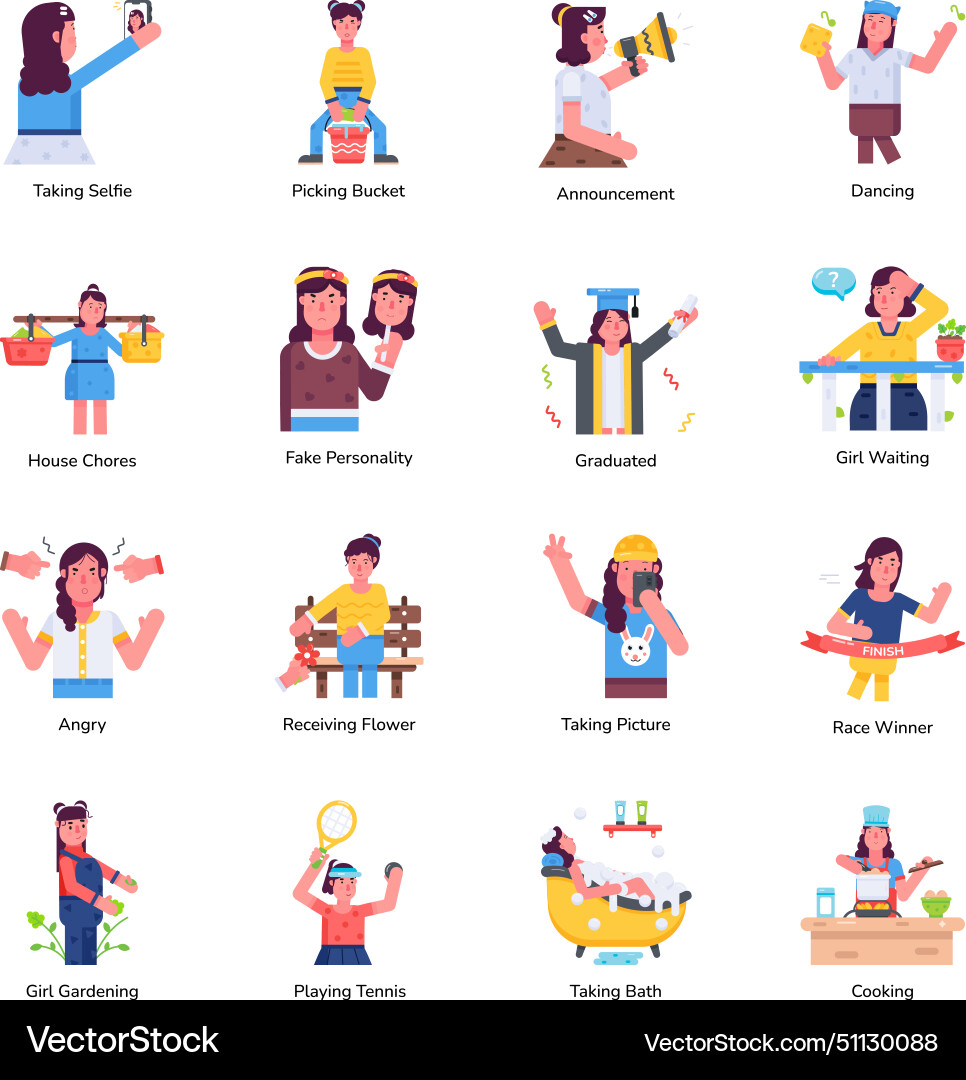Modern flat icons depicting female characters Vector Image