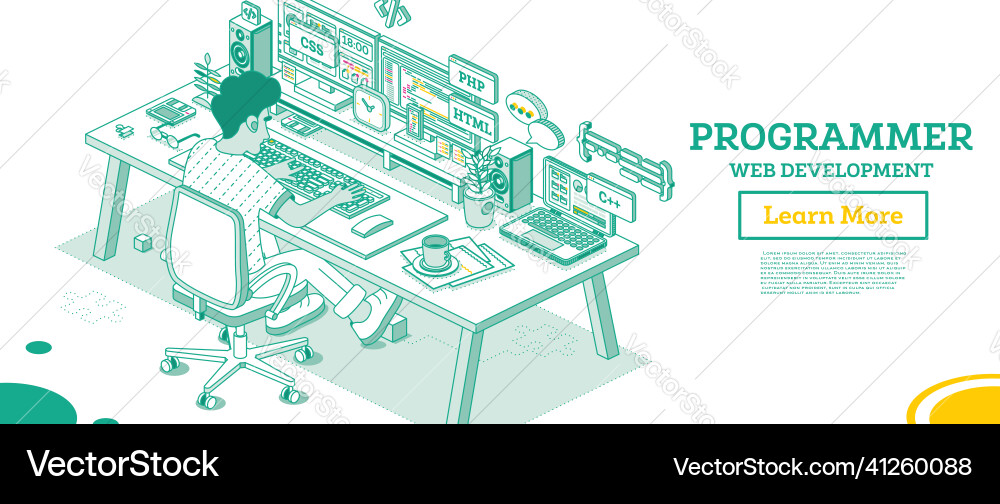 Programmer frontend or backend developer sit Programmer frontend or backend developer sit vector image