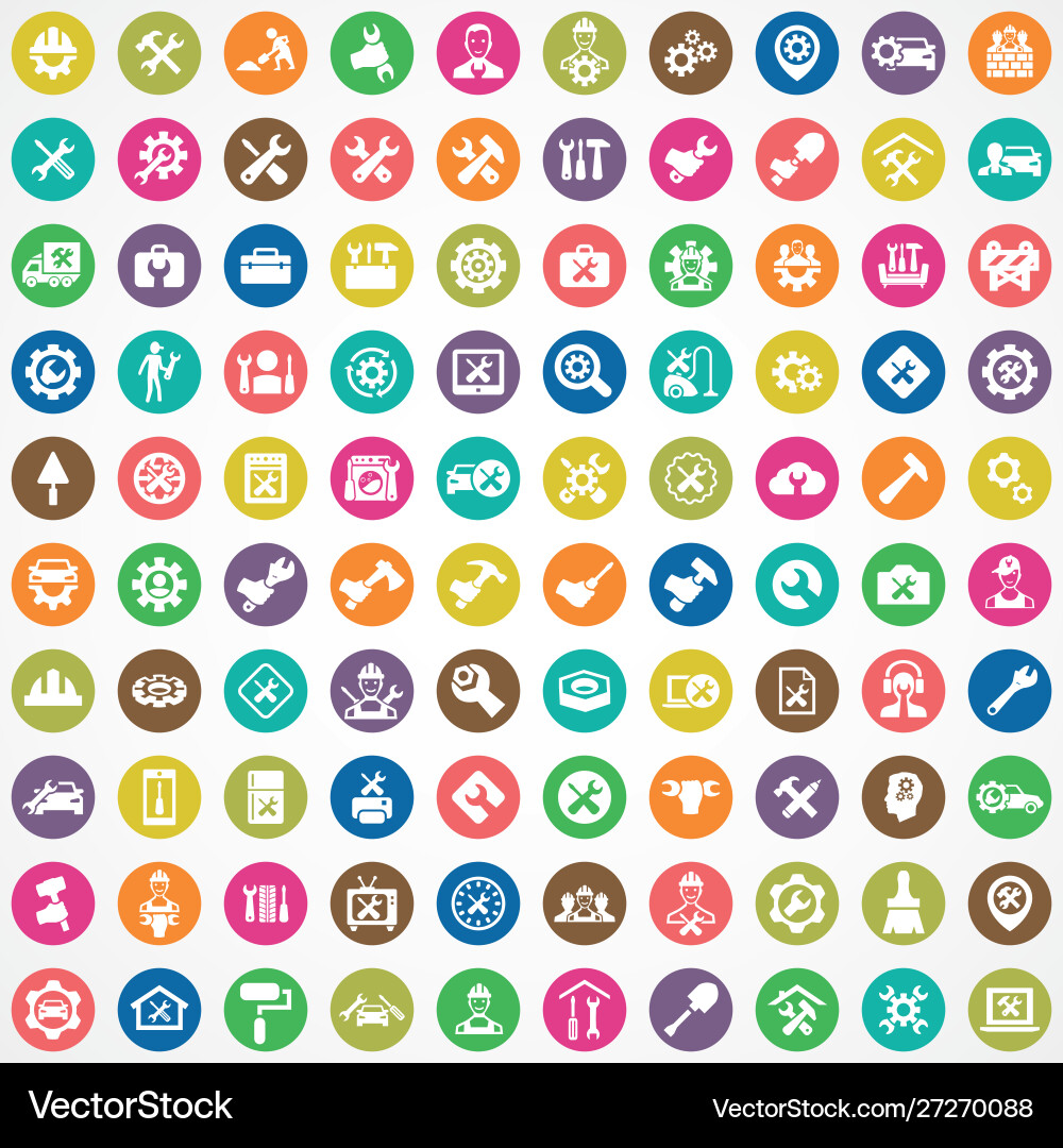 Repair 100 icons universal set for web and ui vector image