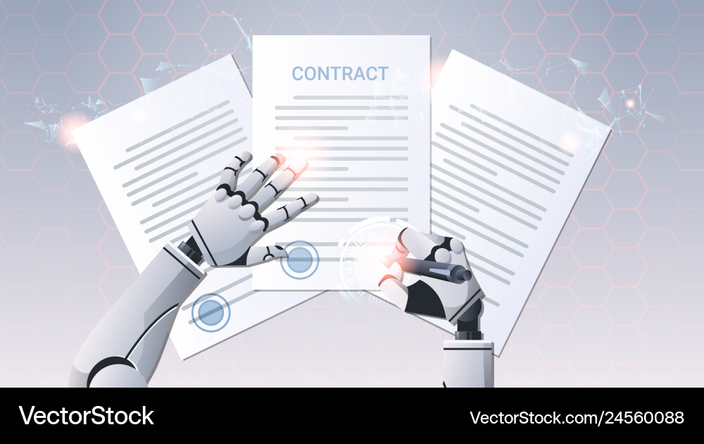 Robot Signing Contract Document Vector Image