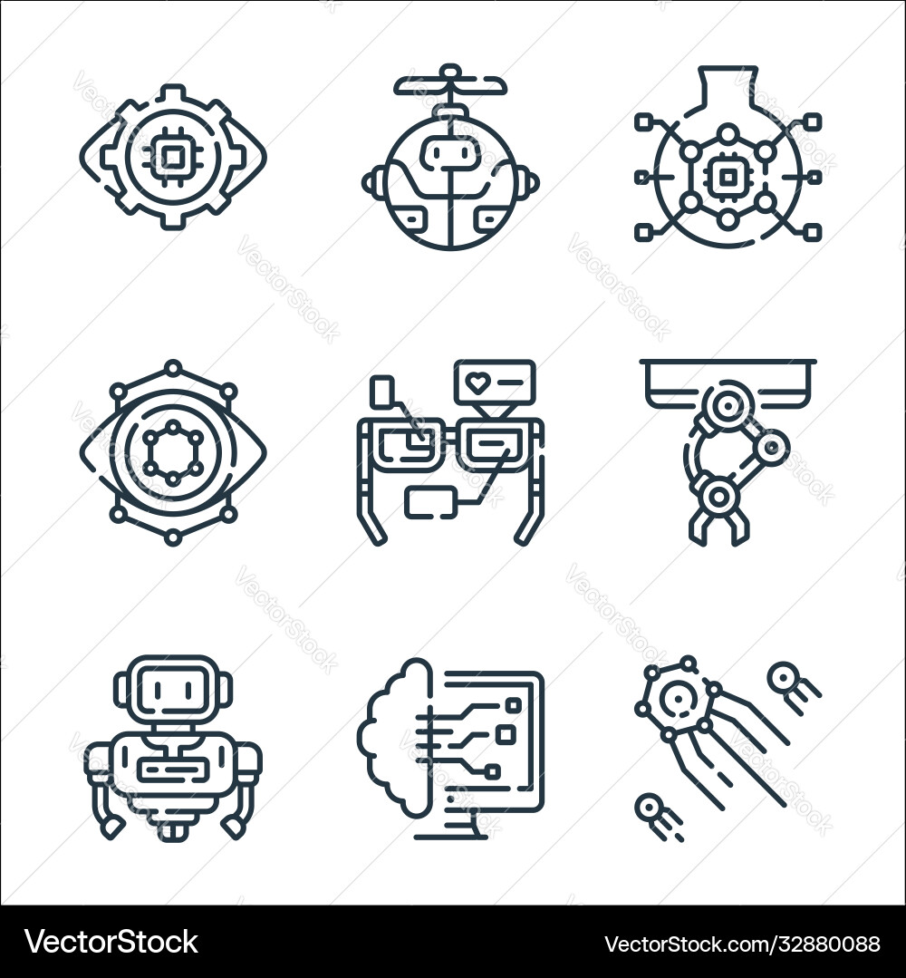 Robotics line icons linear set quality Robotics line icons linear set quality vector image