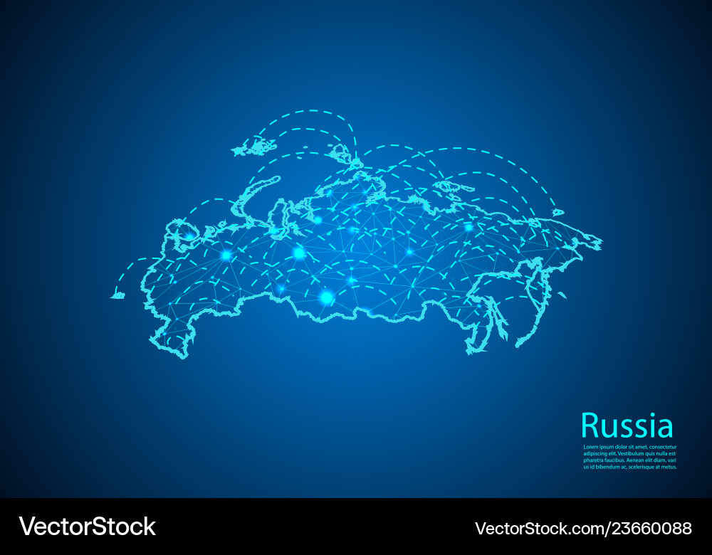 Russia map with nodes linked by lines concept Russia map with nodes linked by lines concept vector image