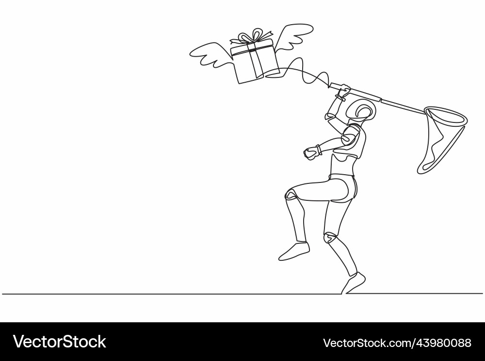 Single one line drawing robot try to catching Single one line drawing robot try to catching vector image