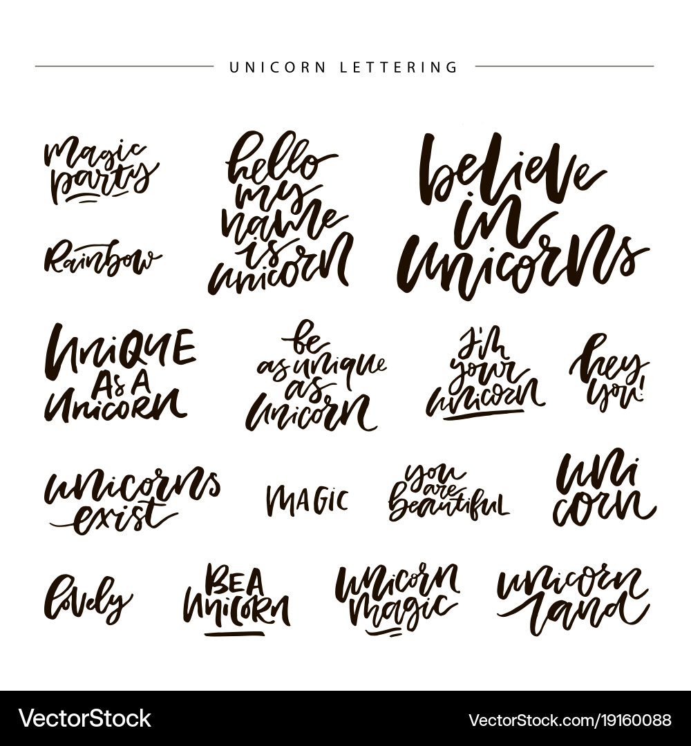 Whimsical Unicorn Lettering Vector Image