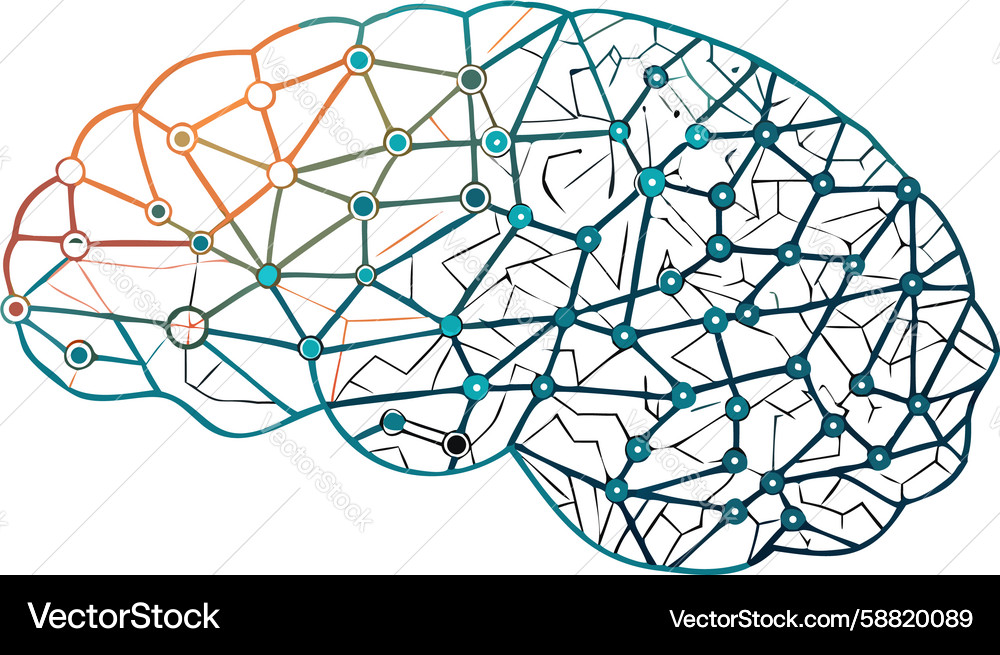 Abstract brain network with interconnected nodes Vector Image