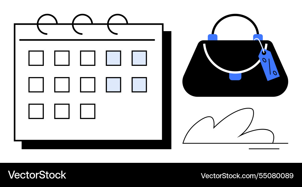 Calendar with handbag and tag Royalty Free Vector Image