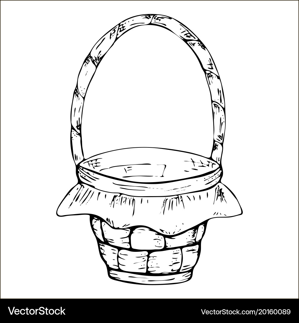 Empty wicker basket with handle decorated Vector Image