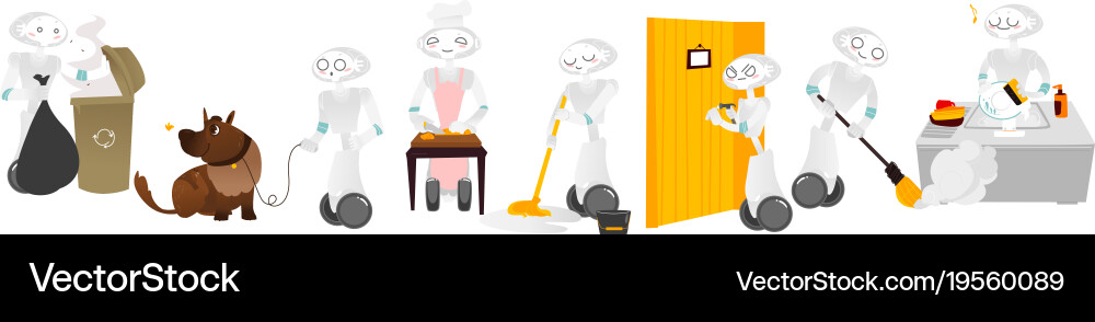 Flat robots assistants set isolated Vector Image