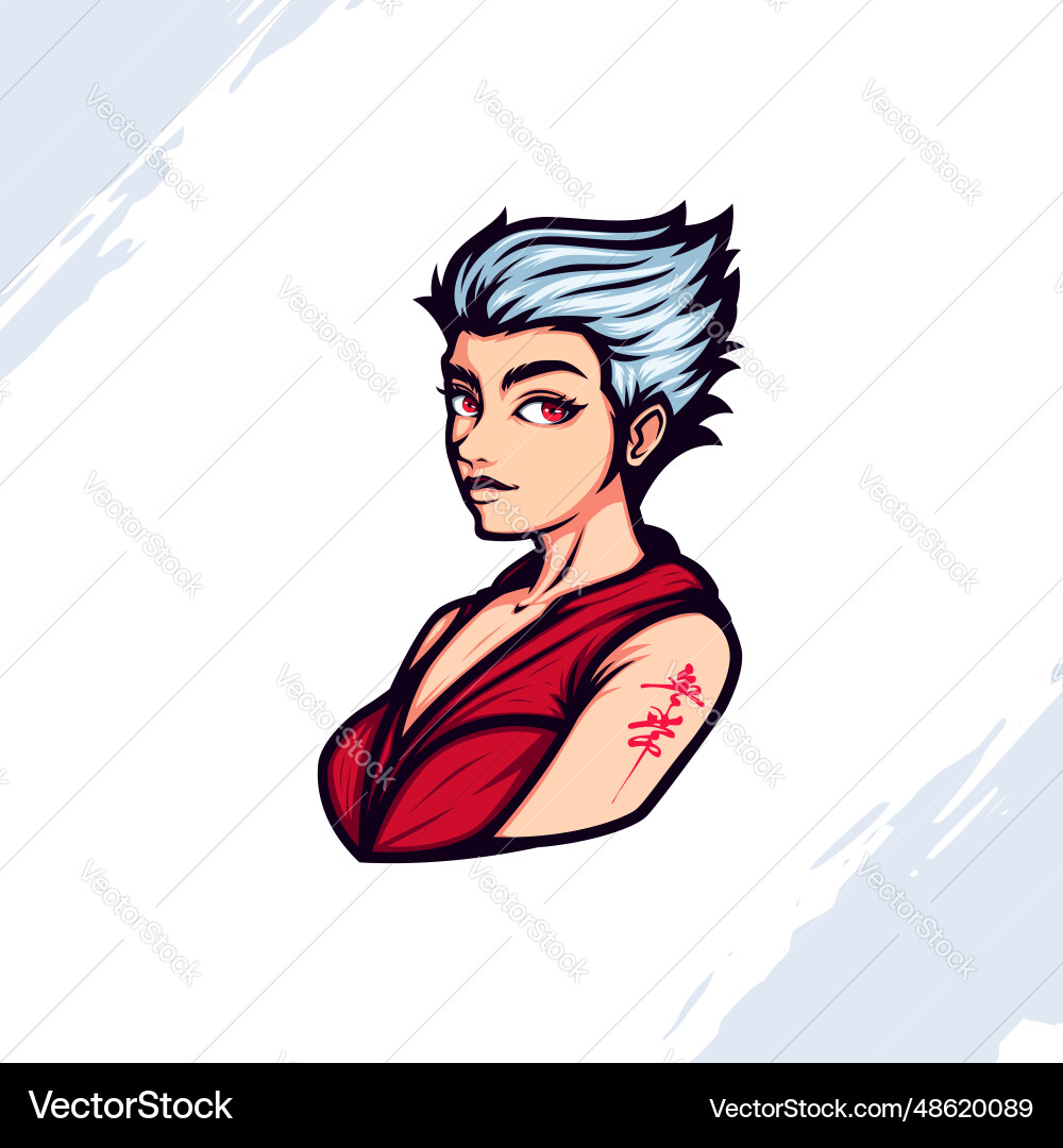 Mascot logo portrait of woman with short silver Mascot logo portrait of woman with short silver vector image