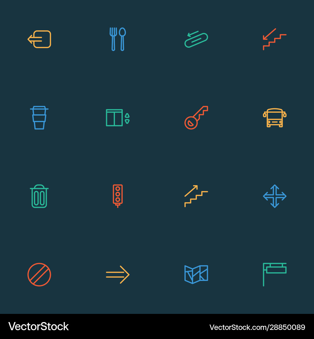 Navigation icons line style set with way out Navigation icons line style set with way out Vector Image