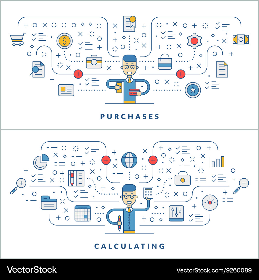 Purchases calculating flat line icons Vector Image