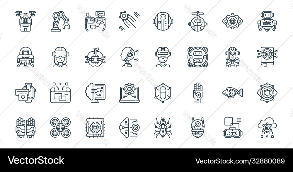Robotics line icons linear set quality Robotics line icons linear set quality vector image