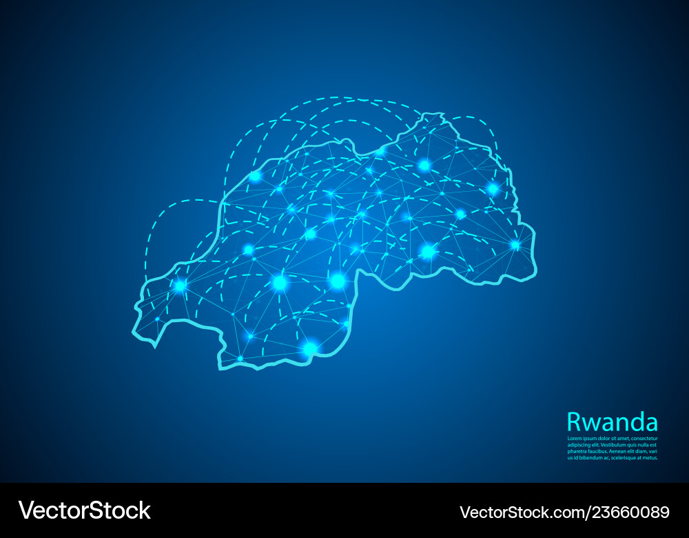 Rwanda map with nodes linked by lines concept Rwanda map with nodes linked by lines concept vector image