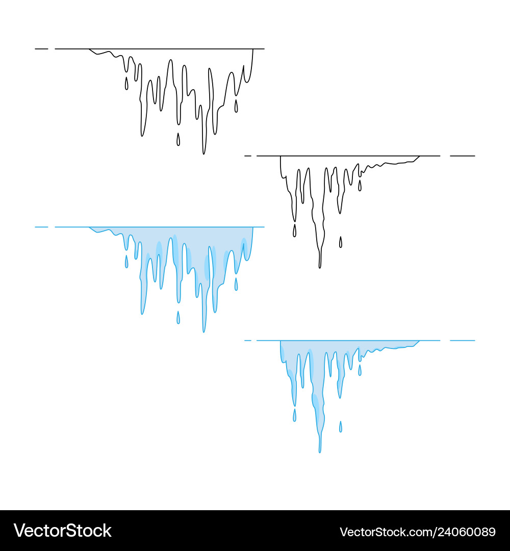 Set of icicles in linear and full color styles Set of icicles in linear and full color styles vector image