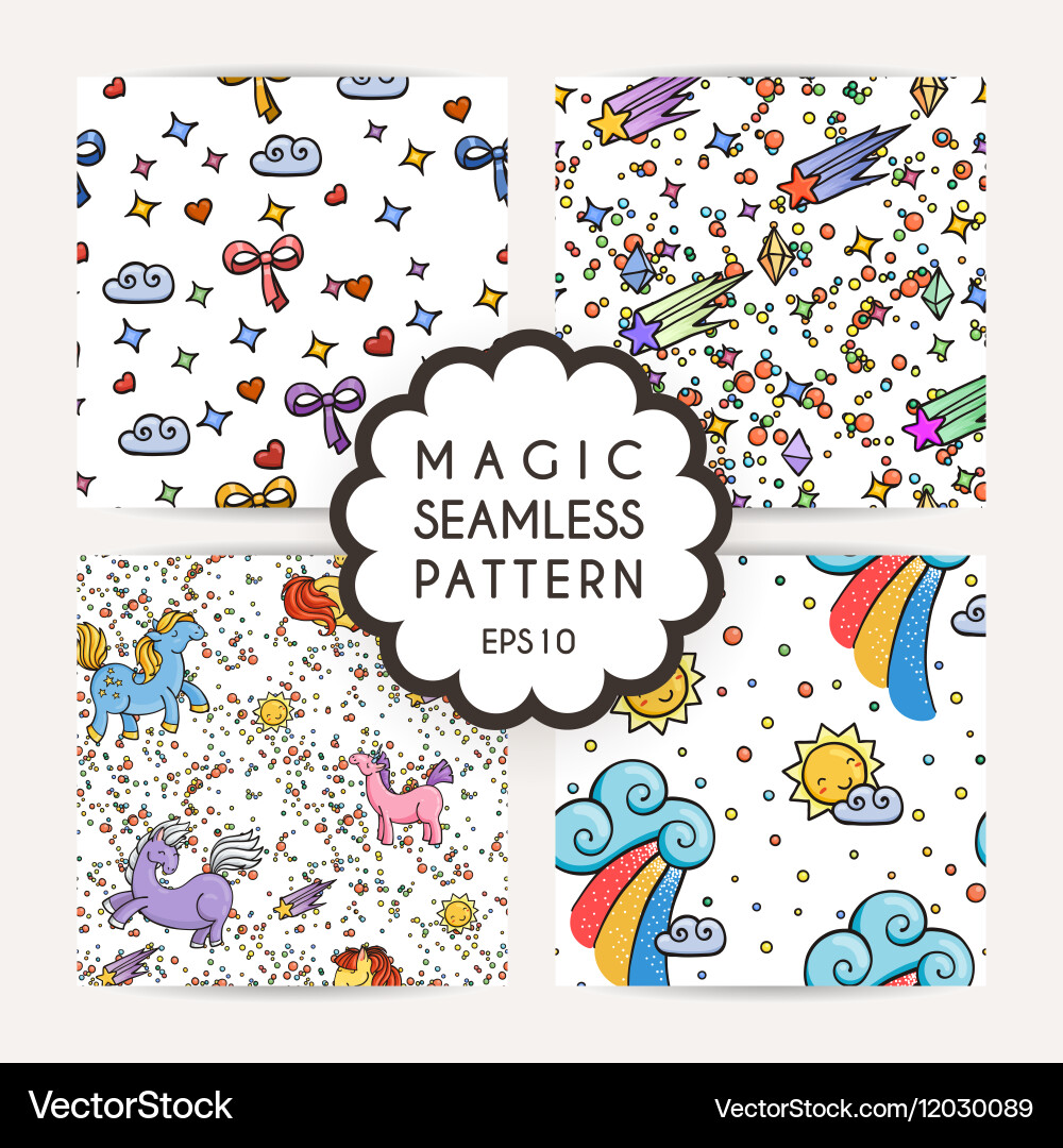 Set of simple seamless patterns with hand drawn vector image