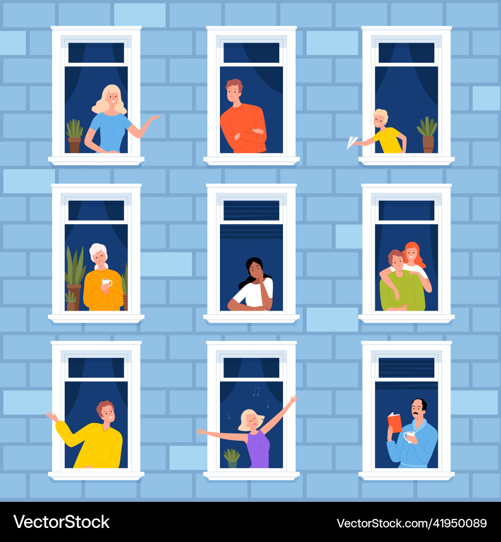 Window neighbourhood people looking out of Window neighbourhood people looking out of vector image