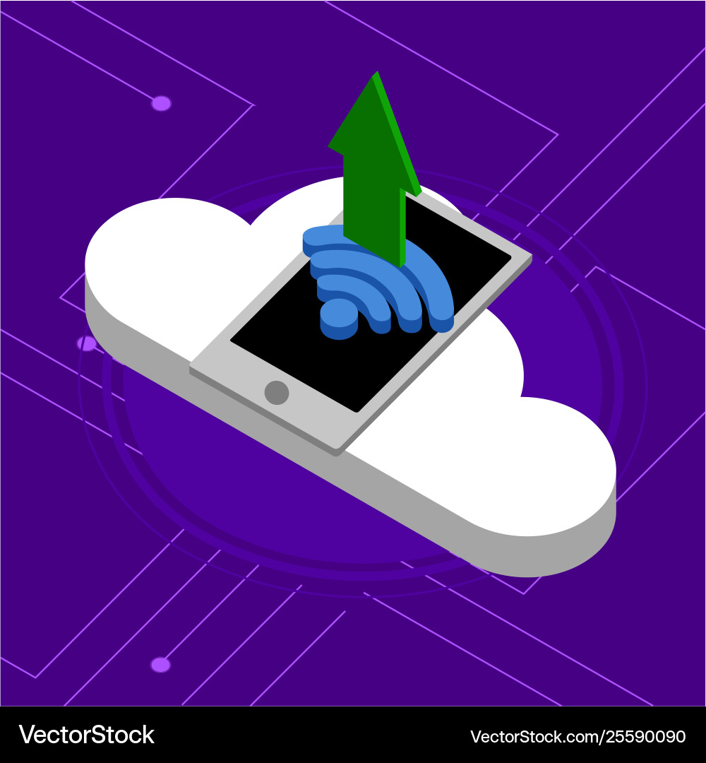 3d cloud computing icon connected to a smartphone vector image