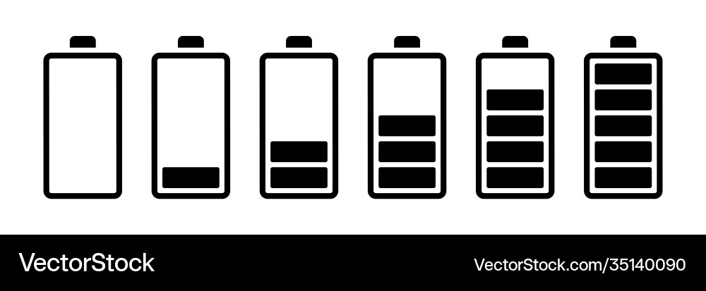 Battery set icons isolated charge indicator Battery set icons isolated charge indicator Vector Image