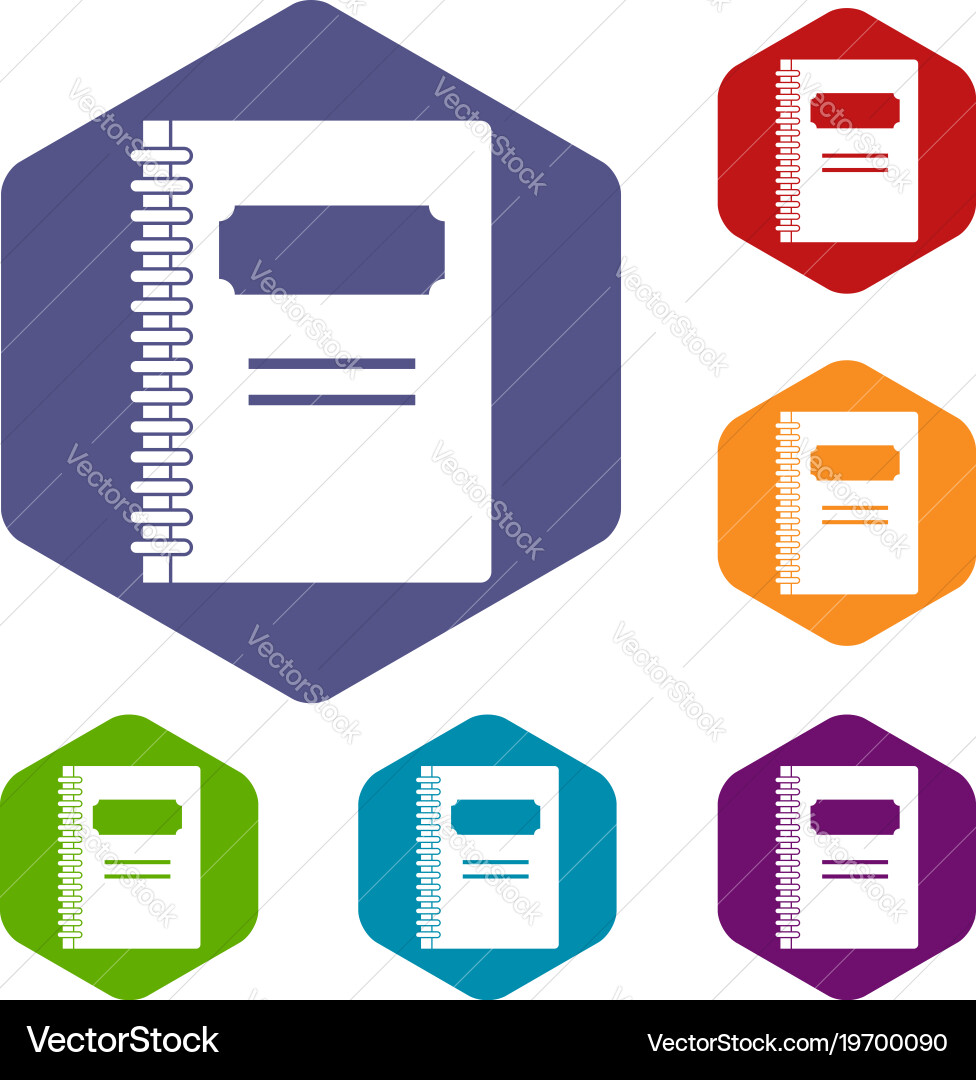 Closed spiral notebook icons set hexagon Vector Image