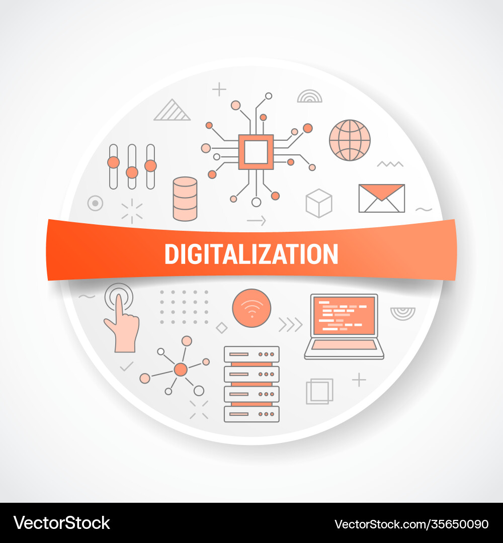 Digitalization with icon concept round Digitalization with icon concept round vector image