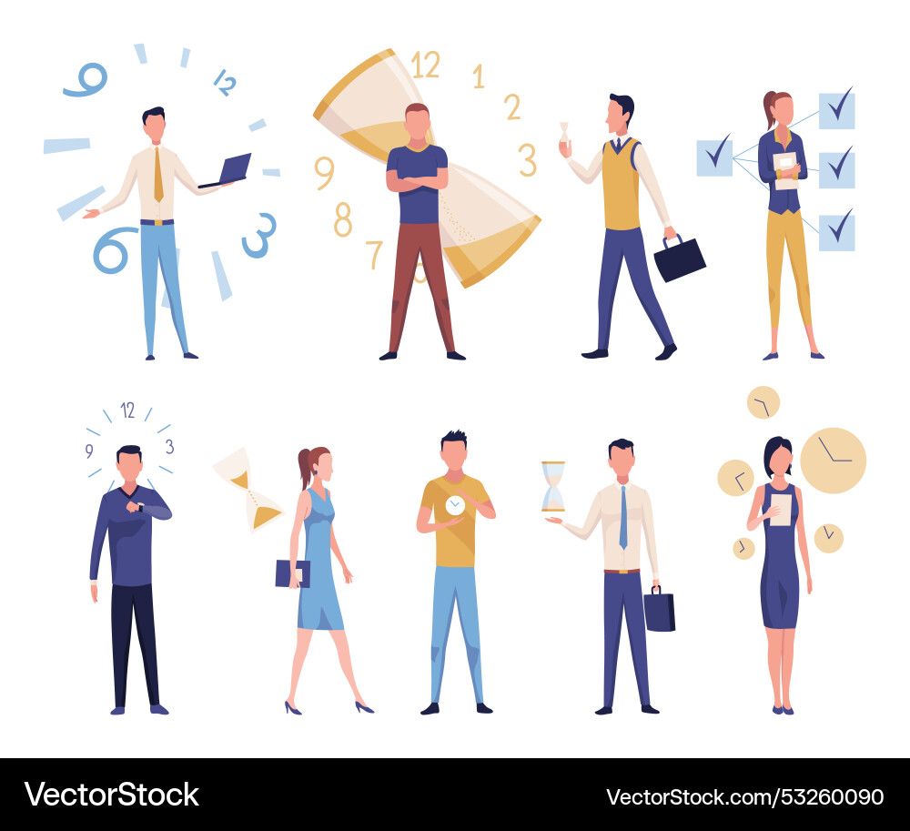 Effective time management icon set efficiency Effective time management icon set efficiency Vector Image