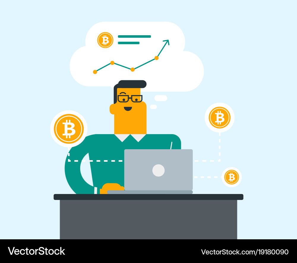 Man getting bitcoin coin from trading Vector Image
