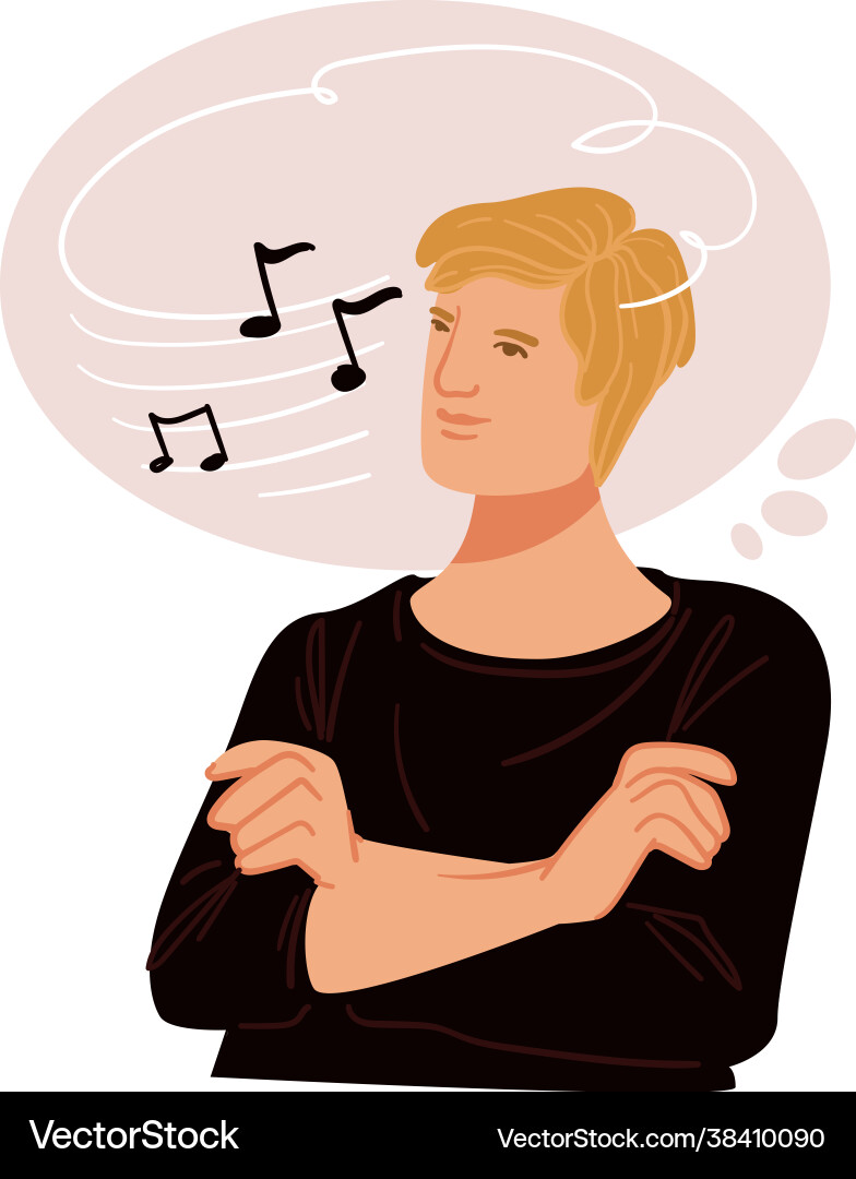 Man thinking music notes composer in thoughts Vector Image
