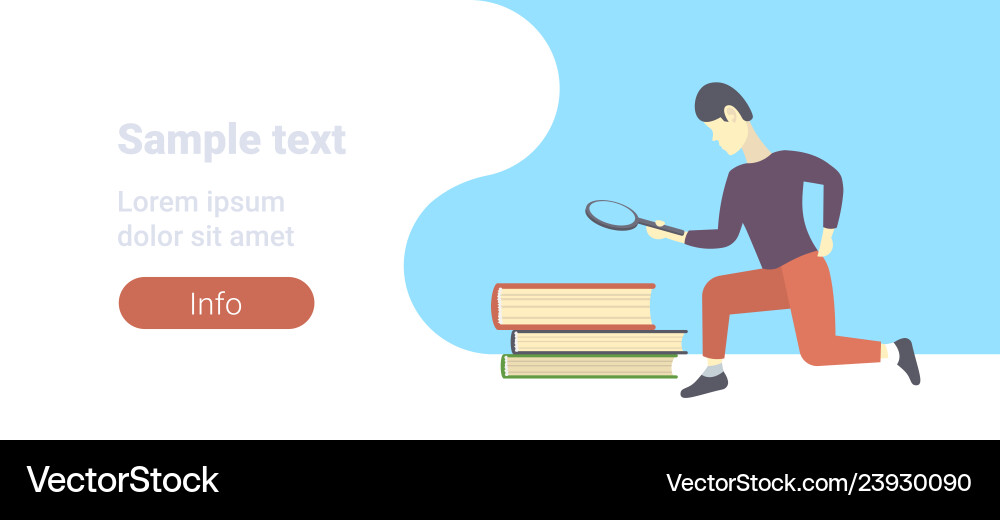 Man using magnifying glass looking book stack Man using magnifying glass looking book stack vector image