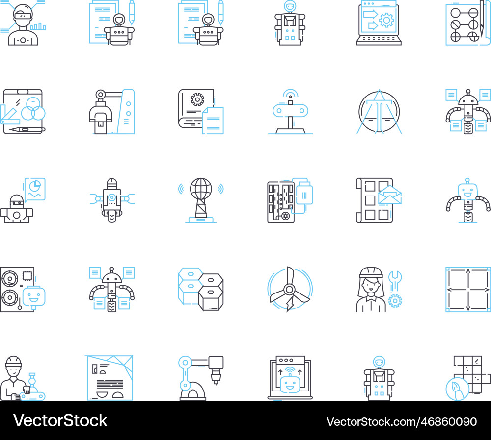 Mechanical modeling linear icons set simulation Mechanical modeling linear icons set simulation vector image