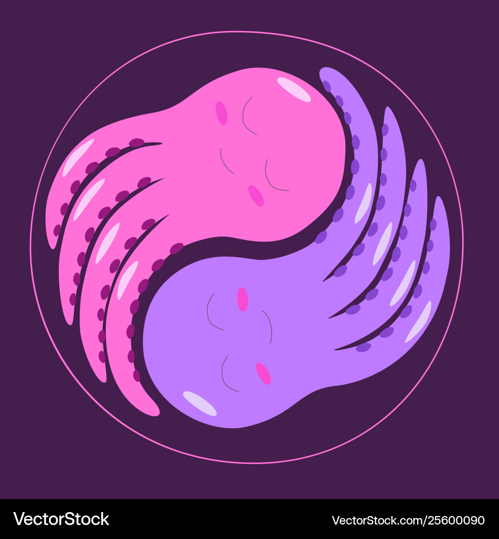 Octopus cartoon yin yang kawaii tiere violett Octopus cartoon yin yang kawaii tiere violett vektorbild