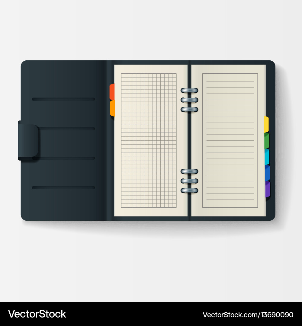 Open realistic notebook with pages diary office Open realistic notebook with pages diary office Vector Image