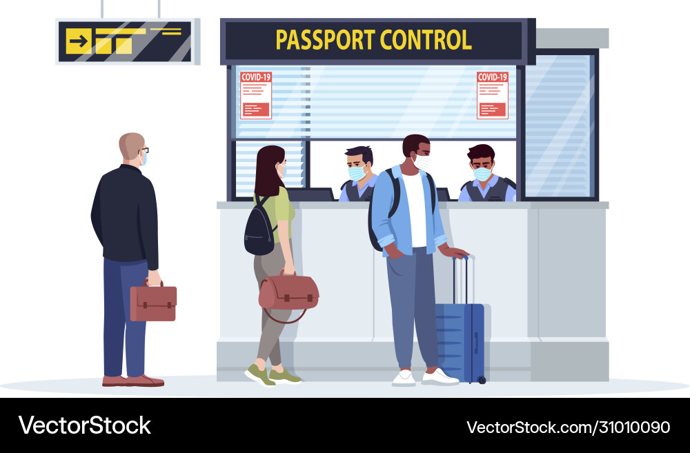Queue to passport control semi flat rgb color Queue to passport control semi flat rgb color vector image