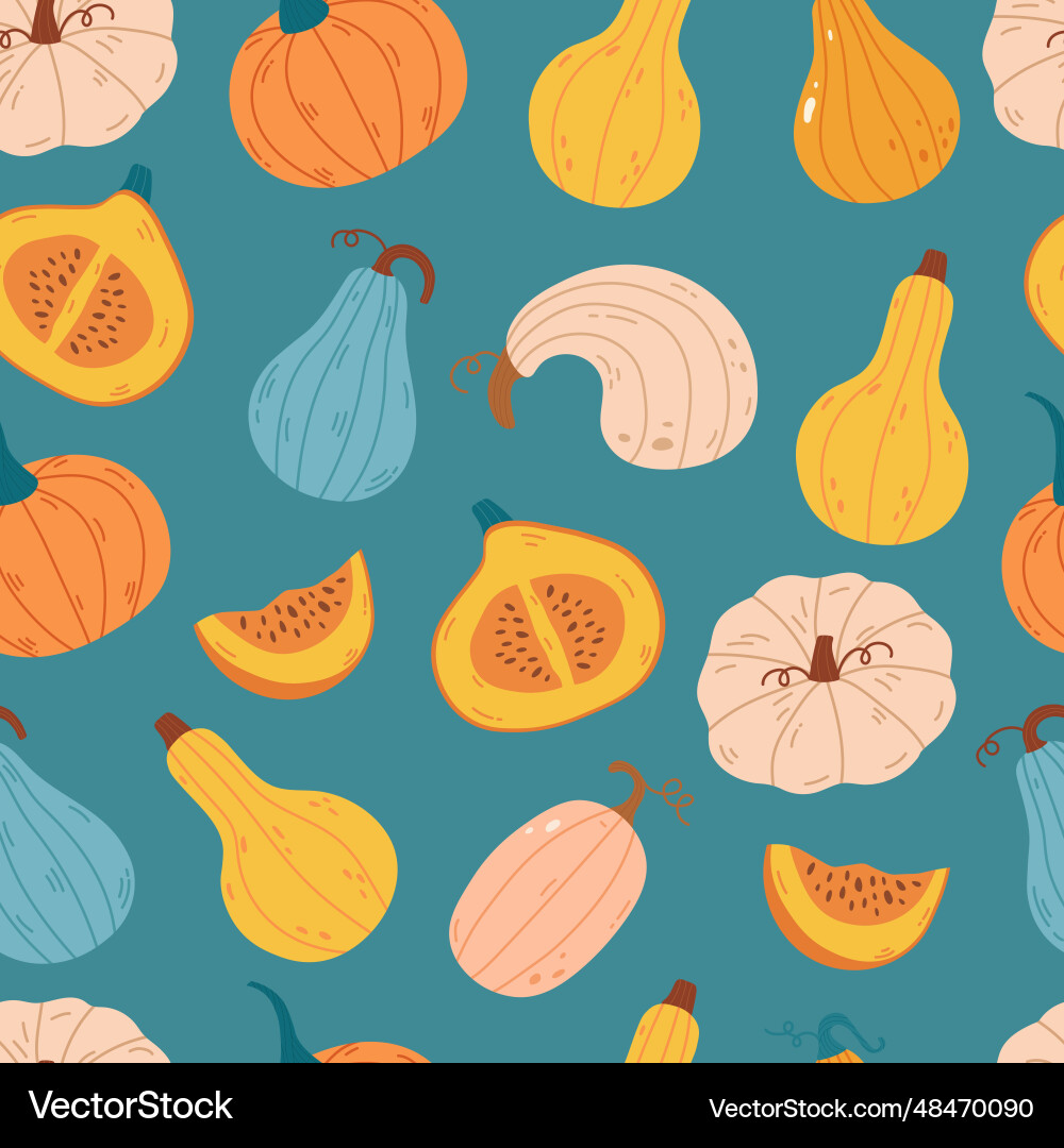 Seamless pattern with pumpkin of various shapes Seamless pattern with pumpkin of various shapes vector image