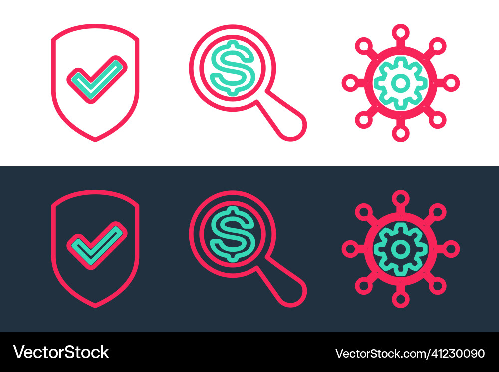 Set line project management shield with check Set line project management shield with check vector image