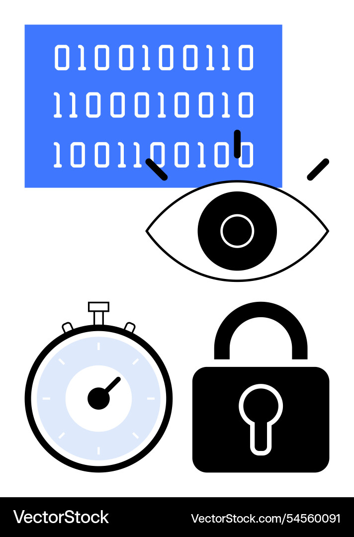 Cybersecurity-Symbole mit Binärcode ein Auge Cybersecurity-Symbole mit Binärcode ein Auge Vektorbild