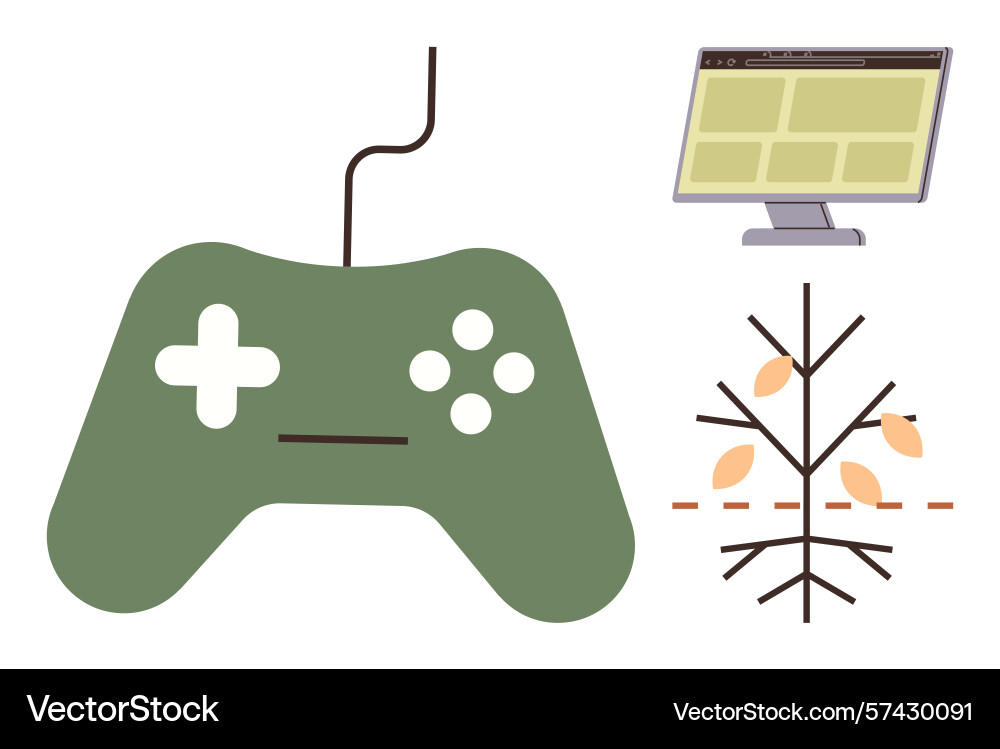Gaming controller with screen and tree element Gaming controller with screen and tree element Vector Image