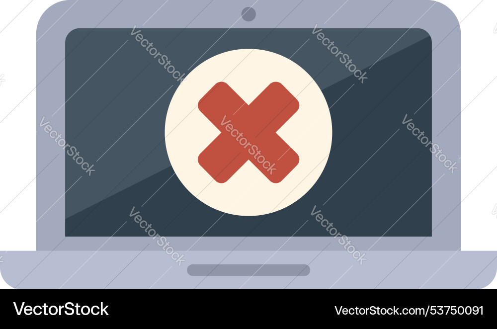 Laptop displaying red cross mark error message Laptop displaying red cross mark error message Vector Image