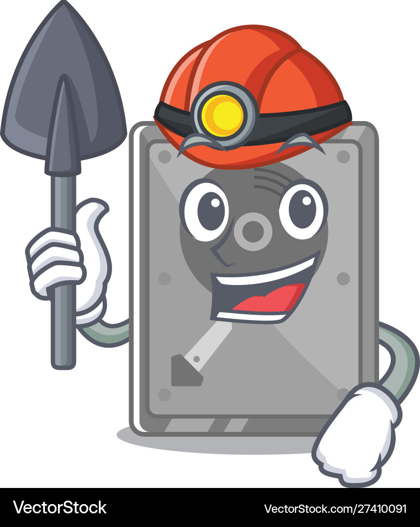 Miner internal hard drive above character table Vector Image