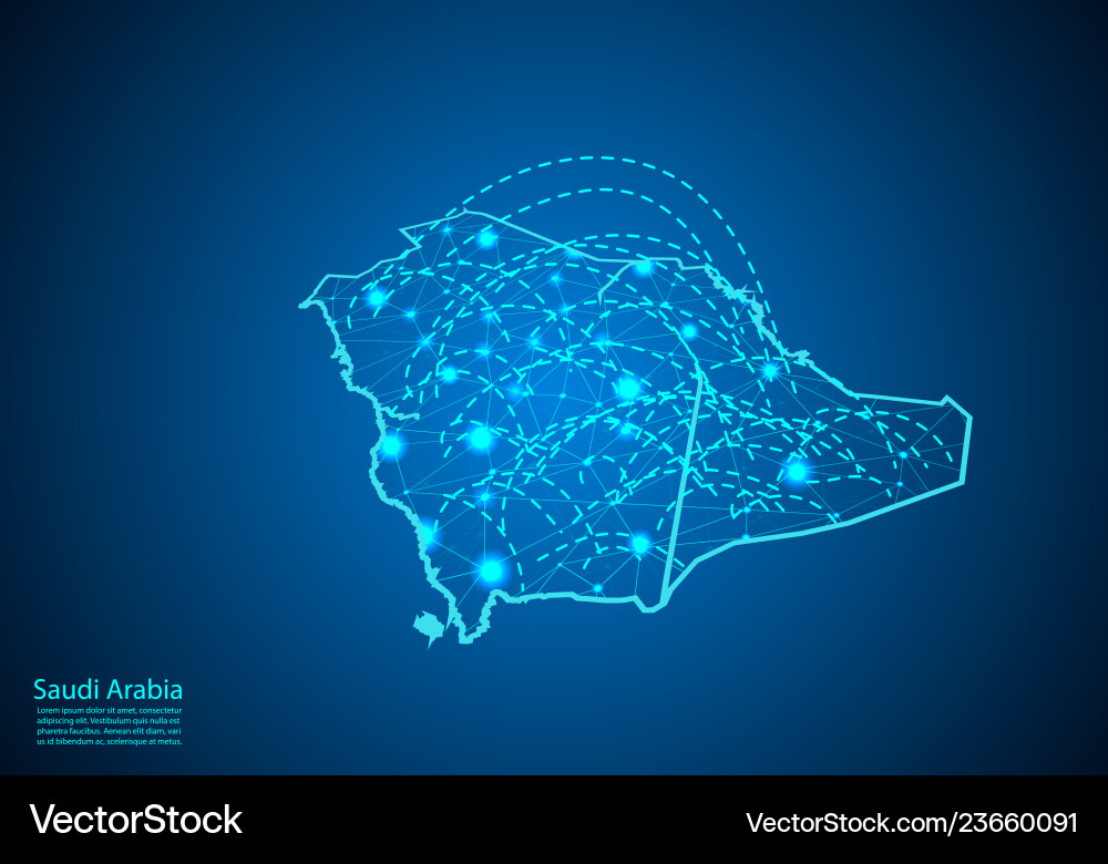 Saudi arabia map with nodes linked by lines Saudi arabia map with nodes linked by lines vector image