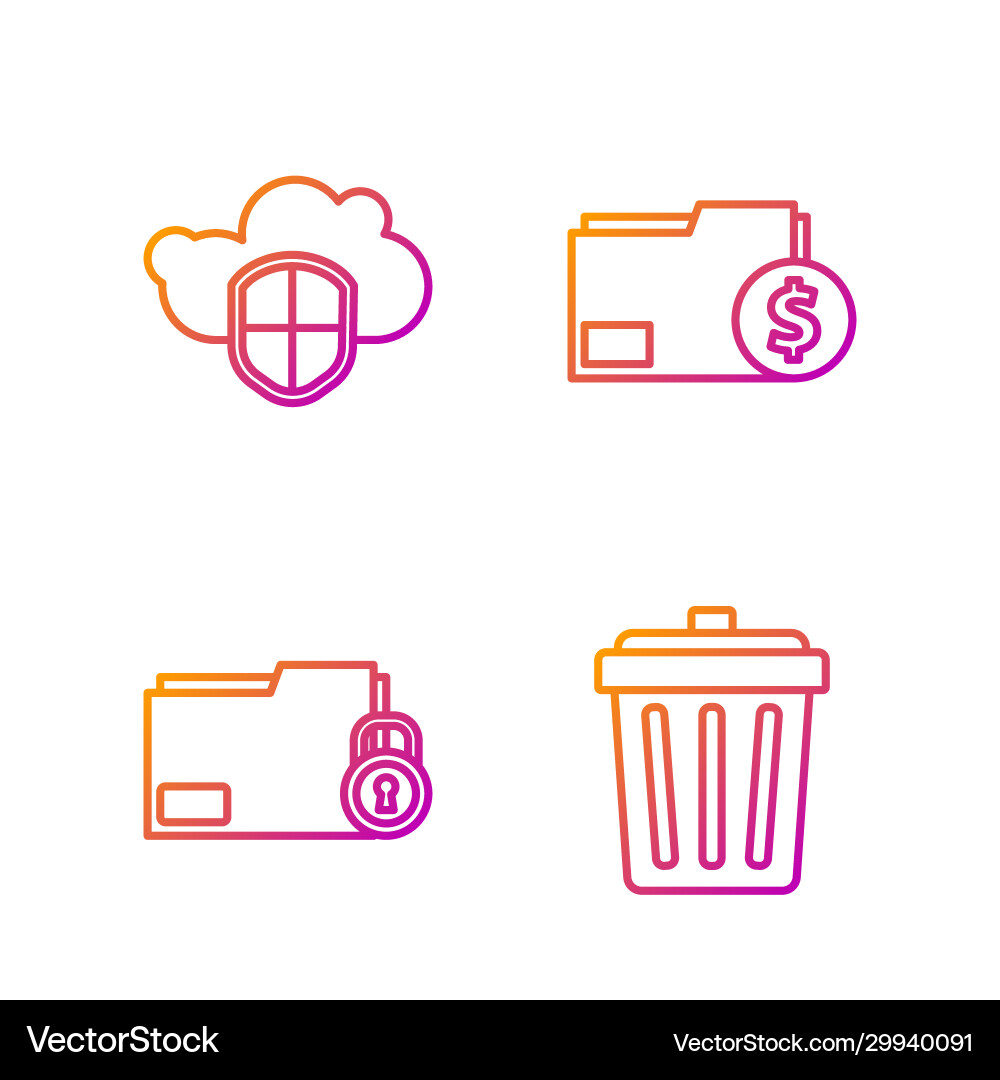 Set line trash can folder and lock cloud Set line trash can folder and lock cloud Vector Image
