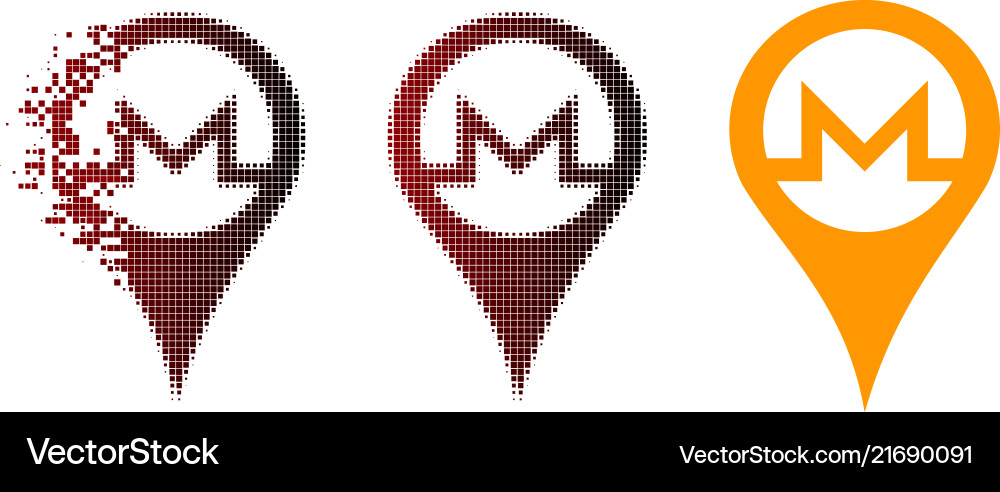 Shredded pixel halftone monero map pointer icon Shredded pixel halftone monero map pointer icon vector image